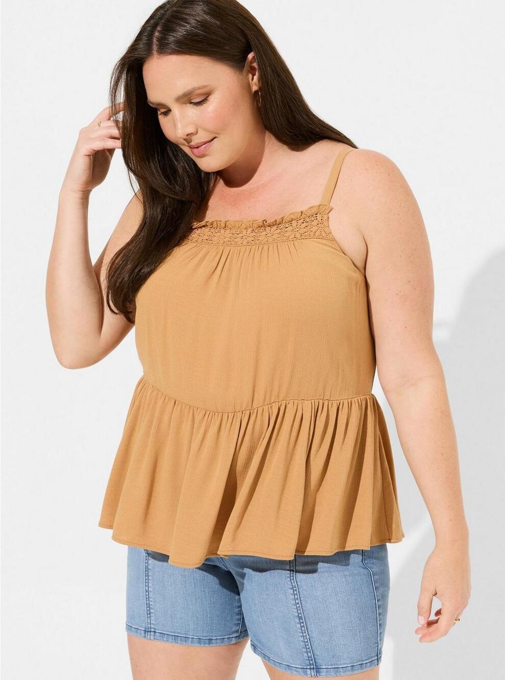 Torrid 00x 00 M4edium 10 Washable Crinkle Gauze Sleeveless Crochet Tank